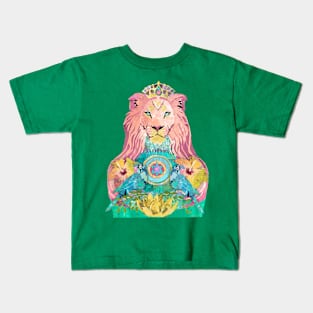 Pink Lion with Symmetrical Love Birds Kids T-Shirt